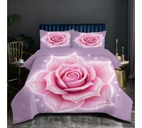 Fotmung Couette 240 x 260 cm Fleurs Romantiques, Parure de lit 2 Personnes en Microfibre, Confortable Ensemble de Literie avec 1 Couette 240 x 260 cm et 2 Taie d'oreiller 65 x 65 cm L271-