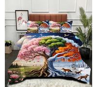 Fotmung Couette Carrée 200x200 Arbres des Quatre Saisons en 3D, Ensemble 3 Pièces Microfibre et Coton, 4 Saisons avec 2 Taies, Cadeau Parfait pour La Maison, Douceur pour Tous Les Jours-A342