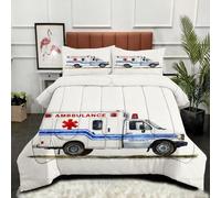 Fotmung Couette Carrée 200x200 cm Ambulance en Animation 3D, Ensemble 3 Pièces Microfibre et Coton, 4 Saisons avec 2 Taies, Cadeau Parfait pour La Maison, Douceur et Légèreté pour Tous Les Jours-C16