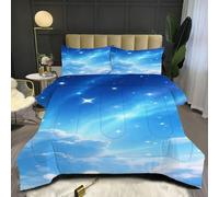 Fotmung Couette Carrée 200x200 cm Ciel Bleu, Ensemble 3 Pièces Microfibre et Coton, 4 Saisons avec 2 Taies, Cadeau Parfait pour La Maison, Douceur et Légèreté pour Tous Les Jours E234