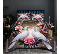 Fotmung Couette Carrée 200x200 cm Fleurs Romantiques, Ensemble 3 Pièces Microfibre et Coton, 4 Saisons avec 2 Taies, Cadeau Parfait pour La Maison, Douceur et Légèreté pour Tous Les Jours L248-