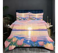 Fotmung Couette Carrée 200x200 cm Fleurs Romantiques, Ensemble 3 Pièces Microfibre et Coton, 4 Saisons avec 2 Taies, Cadeau Parfait pour La Maison, Douceur et Légèreté pour Tous Les Jours L374-