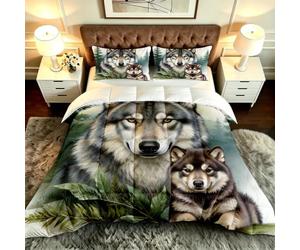 Fotmung Couette Carrée 200x200 cm Loup Animal Forêt, Ensemble 3 Pièces Microfibre et Coton, 4 Saisons avec 2 Taies, Cadeau Parfait pour La Maison, Douceur et Légèreté pour Tous Les Jours-F234