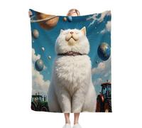 Fotmung Couverture Plush Flanelle Chat Blanc, 150x200 cm Couverture pour Les Voyages Courts, Décoration pour Les Petites Appartements, Lavable en Machine et Durable dans Le Temps R52