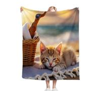 Fotmung Couverture Plush Flanelle Chat Jaune, 150x200 cm Couverture pour Les Voyages Courts, Décoration pour Les Petites Appartements, Lavable en Machine et Durable dans Le Temps M122-