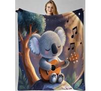 Fotmung Couverture Plush Flanelle Koala Animé Notes Musicales, 150x200 cm Couverture pour les Voyages Courts, Décoration pour les Petites Appartements, Lavable en Machine et Durable dans le Temps-F236