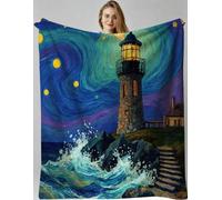 Fotmung Couverture Plush Flanelle Phare Bleu Jeune, 150x200 cm Couverture pour Les Voyages Courts, Décoration pour Les Petites Appartements, Lavable en Machine et Durable dans Le Temps-F266