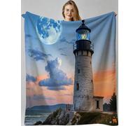 Fotmung Couverture Plush Flanelle Phare Planète 3D, 150x200 cm Couverture pour Les Voyages Courts, Décoration pour Les Petites Appartements, Lavable en Machine et Durable dans Le Temps-F278