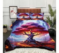 Fotmung Ensemble Lit Complet 160x200 cm Arbres Et Flammes en 3D, Housse en Microfibre Imprimée et Duvet Coton 4 Saisons, Comprend 2 Taies, Excellence et Qualité Supérieure, Chaud et Respirant-A36