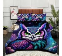 Fotmung Ensemble Lit Complet 160x200 cm Chouette en 3D, Housse en Microfibre Imprimée et Duvet Coton 4 Saisons, Comprend 2 Taies, Excellence et Qualité Supérieure, Chaud et Respirant-A74