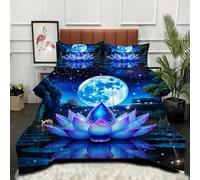 Fotmung Ensemble Lit Complet 160x200 cm Femme Et NéNuphar Bleu, Housse en Microfibre Imprimée et Duvet Coton 4 Saisons, Comprend 2 Taies, Excellence et Qualité Supérieure, Chaud et Respirant-A30