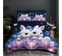 Fotmung Ensemble Lit Complet 160x200 cm Lapin Coloré, Housse en Microfibre Imprimée et Duvet Coton 4 Saisons, Comprend 2 Taies, Excellence et Qualité Supérieure, Chaud et Respirant N68