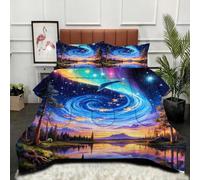 Fotmung Ensemble Lit Complet 160x200 Jeune sous Un Ciel éToilé Coloré, Housse en Microfibre Imprimée et Duvet Coton 4 Saisons, Comprend 2 Taies, Qualité Supérieure, Chaud et Respirant-A368