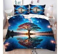 Fotmung Housse de Couette 200x200 Arbres Bleus Et Ciel éToilé, 1 Housse de Couette + 2 Taies D'oreillers, Séchant Rapide, Doux au Toucher et Léger, Crée Une Atmosphère Chaleureuse pour Le Lit-A360