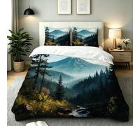 Fotmung Housse de Couette 200x200 cm Forêt 3D Adulte, 1 Housse de Couette + 2 Taies D'oreillers, Séchant Rapide, Doux au Toucher et Léger, Crée Une Atmosphère Chaleureuse pour Le Lit-E370