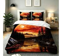 Fotmung Housse de Couette 200x200 cm Forêt Lune 3D, 1 Housse de Couette + 2 Taies D'oreillers, Séchant Rapide, Doux au Toucher et Léger, Crée Une Atmosphère Chaleureuse pour Le Lit-E92
