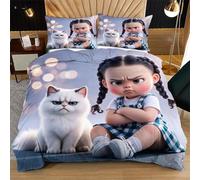 Fotmung Housse de Couette 200x200 Fille en ColèRe, Parure de Lit 2 Personnes en Microfibre, 3 Pièces Ensemble de Literie avec Fermeture Éclair et 2 Taie d'oreiller 65x65 cm Q333