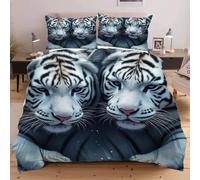 Fotmung Housse de Couette 200x200 Tigre Blanc, Parure de Lit 2 Personnes en Microfibre, 3 Pièces Ensemble de Literie avec Fermeture Éclair et 2 Taie d'oreiller 65x65 cmB3