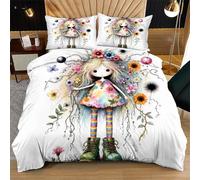 Fotmung Housse de Couette 240x260 cm Fille Mignonne, Ensemble de Linge de Lit 3 Pièces, Résistant à l'usure et avec Sangles aux 4 Coins pour Fixer la Couette, Évite Le Glissement D342