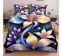 Fotmung Housse de Couette 240x260 cm Fleur Bleue, Ensemble de Linge de Lit 3 Pièces, Résistant à l'usure et avec Sangles aux 4 Coins pour Fixer la Couette, Évite Le Glissement D330