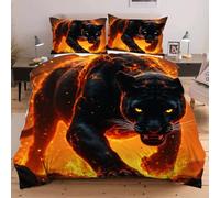 Fotmung Parure de Couette 220x240 PanthèRes Noires, Housse de Couette Adulte Parure de Lit 2 Personnes Microfibre Housse de Couette avec Fermeture éclair + 2 Taie d'oreiller 65x65