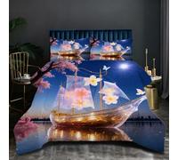 Fotmung Parure de Couette Grand Lit 220x240 cm Bateau Coloré, Ensemble de Lit 3 Pièces en Microfibre, Duvet 4 Saisons en Coton, 2 Taies d'oreiller 65x65 cm, Luxe et Confort Absolu I272-
