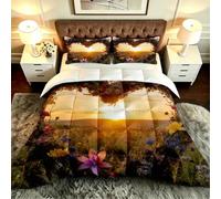 Fotmung Parure de Couette Grand Lit 220x240 cm Cœur Fleurs, Ensemble de Lit 3 Pièces en Microfibre, Duvet 4 Saisons en Coton, 2 Taies d'oreiller 65x65 cm, Luxe et Confort Absolu-F98