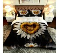 Fotmung Parure de Couette Grand Lit 220x240 cm Fille Cœur Fleurs, Ensemble de Lit 3 Pièces en Microfibre, Duvet 4 Saisons en Coton, 2 Taies d'oreiller 65x65 cm, Luxe et Confort Absolu-F96