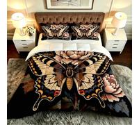 Fotmung Parure de Couette Grand Lit 220x240 cm Fleur Papillon 3D, Ensemble de Lit 3 Pièces en Microfibre, Duvet 4 Saisons en Coton, 2 Taies d'oreiller 65x65 cm, Luxe et Confort Absolu-F36