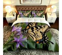 Fotmung Parure de Couette Grand Lit 220x240 cm Fleur Papillon, Ensemble de Lit 3 Pièces en Microfibre, Duvet 4 Saisons en Coton, 2 Taies d'oreiller 65x65 cm, Luxe et Confort Absolu-F114