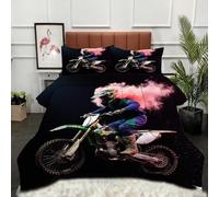 Fotmung Parure de Couette Grand Lit 220x240 cm Jeune Motard en 3D, Ensemble de Lit 3 Pièces en Microfibre, Duvet 4 Saisons en Coton, 2 Taies d'oreiller 65x65 cm, Luxe et Confort Absolu-C90