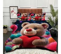 Fotmung Parure de Couette Grand Lit 220x240 cm Ours avec Un CœUr, Ensemble de Lit 3 Pièces en Microfibre, Duvet 4 Saisons en Coton, 2 Taies d'oreiller 65x65 cm, Luxe et Confort Absolu-A390