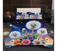 Fotmung Parure de Couette Grand Lit 220x240 cm Pissenlit, Ensemble de Lit 3 Pièces en Microfibre, Duvet 4 Saisons en Coton, 2 Taies d'oreiller 65x65 cm, Luxe et Confort Absolu D28