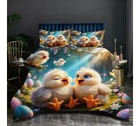 Fotmung Parure de Couette Grand Lit 220x240 cm Poussin Jaune, Ensemble de Lit 3 Pièces en Microfibre, Duvet 4 Saisons en Coton, 2 Taies d'oreiller 65x65 cm, Luxe et Confort Absolu N354