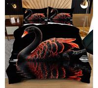 Fotmung Parure de Lit 140x200 Enfant Cygne Noir, Housse de Couette en Microfibre, Ensemble de Literie avec Parure de Couette avec Fermeture Éclair + 2 Taie d'oreiller 65x65 Q263