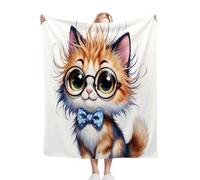 Fotmung Plaid Polaire 150 x 200 Chat à Lunettes, Impression 3D Flanelle Couverture Polaire en Microfibre pour Adultes 150x200 cm, Couverture Plaid Lit Jeté de Canapé Légère et Doux P163