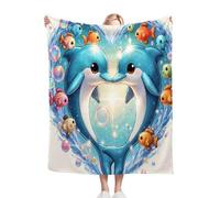 Fotmung Plaid Polaire 200x220 Dauphin en Forme de CœUr, Couverture Impression 3D Jeté de Canapé, Plaid Canapé Grande Taille, Couverture Polaire Flanelle Moelleuse pour Cadeau Femme R279