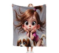 Fotmung Plaid Polaire 200x220 Fille Chien, Couverture Impression 3D Jeté de Canapé, Plaid Canapé Grande Taille, Couverture Polaire Flanelle Moelleuse pour Cadeau Femme R293