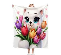 Fotmung Plaid Polaire 200x220 Ours Floral, Couverture Impression 3D Jeté de Canapé, Plaid Canapé Grande Taille, Couverture Polaire Flanelle Moelleuse pour Cadeau Femme R101