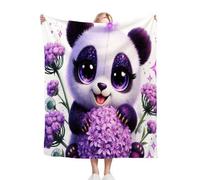 Fotmung Plaid Polaire 220x240 Panda Violet, pour Grands Lits, Couverture pour Deux Personnes, Décoration pour la Chambre, Chaude et Douce, Lavable en Machine et Résistant aux Usures R348