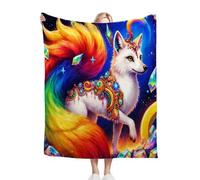 Fotmung Plaid Polaire 220x240 Renard à Neuf Queues Coloré, pour Grands Lits, Couverture pour Deux Personnes, Décoration pour la Chambre, Chaude, Lavable en Machine et Résistant aux Usures-B370