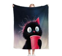 Fotmung Plaid Polaire Enfant 130x150 Chat Noir, Douce Flanelle Couverture de Lit 1 Personne en Microfibre, Chaude Plaid Jeté de Canapé Chambre Literie Couverture, 130x150 R329