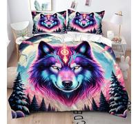 Fotmung Set de Couette 160x200 cm Jeune Loup en 3D, 1 Housse de Couette + 2 Taies D'oreillers 65x65, pour Les Chambres d'Étudiants, Les Studios, Séchant Rapide et Doux sur la Peau-A40