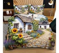 Fotmung Set de Couette 160x200 cm Maison Grise, 1 Housse de Couette + 2 Taies D'oreillers 65x65, pour Les Chambres d'Étudiants, Les Studios, Séchant Rapide et Doux sur la Peau D40