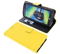foto-kontor Housse Compatible avec CrossCall Action X5 Style Livre Jaune Coque de Protection Portefeuille