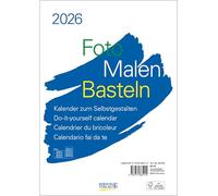 Foto-Malen-Basteln Bastelkalender A4 weiß 2026: Fotokalender zum Selbstgestalten. Do-it-yourself Kalender mit festem Fotokarton.