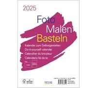 Foto-Malen-Basteln Bastelkalender A5 weiß 2025: Fotokalender zum Selbstgestalten. Aufstellbarer do-it-yourself Kalender mit festem Fotokarton.