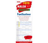 Foto-Malen-Basteln Familientimer 2026: Familienplaner mit 4 Spalten als Fotokalender zum Selbstgestalten. Familienkalender mit Ferienterminen und festem Bastelpapier.