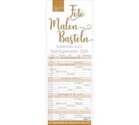 Foto-Malen-Basteln Familientimer gold 2026: Familienplaner mit 4 Spalten als Fotokalender zum Selbstgestalten. Familienkalender mit Ferienterminen und festem Bastelpapier.