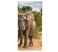 fotobar!Style Serviette de Bain 70 x 140 cm Aventure Zambie : éléphant avec Petit Animal dans Le Parc National Lower Zambezi